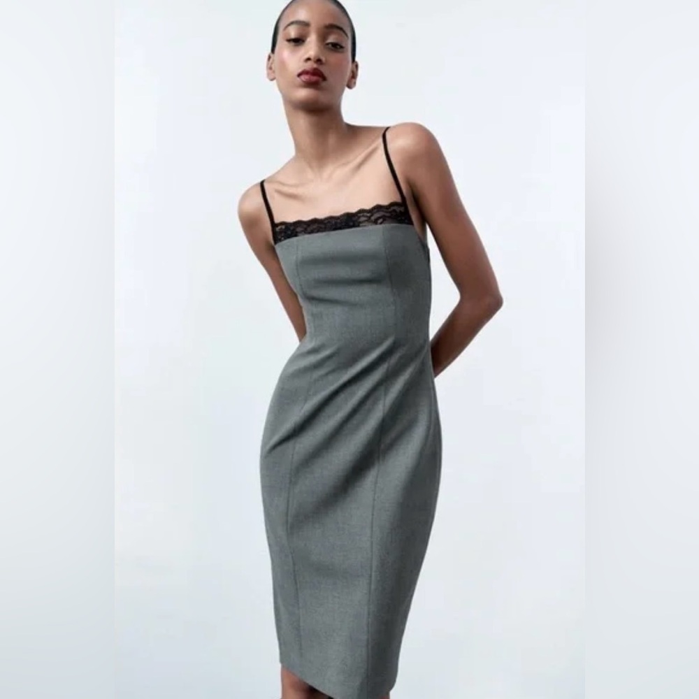 NWT Zara  Elegant Gray Sleeveless Dress